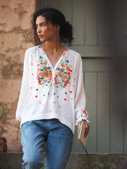 Nisha butterfly bouquet top - White