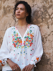 Nisha butterfly bouquet top - White