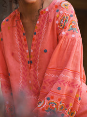 Erica linen embroidered dress - Soft Orange