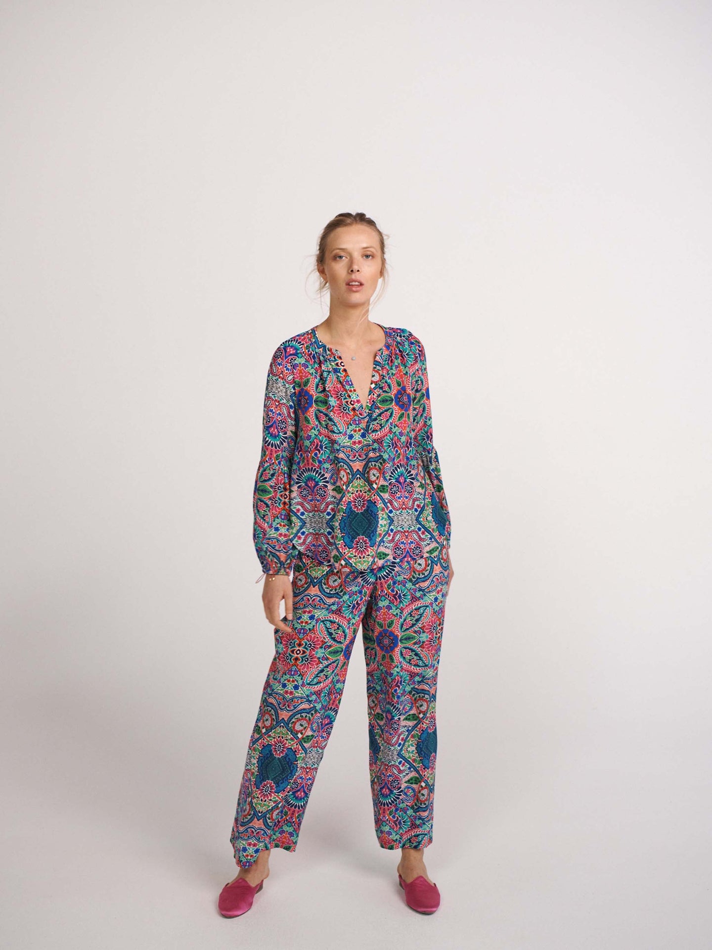Ellie silk paisley palazzo pant