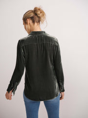 Pattie silk blend velvet button thru shirt