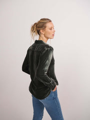 Pattie silk blend velvet button thru shirt