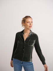 Pattie silk blend velvet button thru shirt