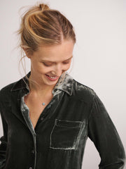 Pattie silk blend velvet button thru shirt