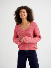 Sandy cotton cashmere blend v neck sweater - Red Multi