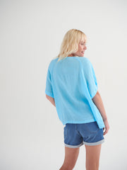 Vee angel gauze linen v neck top - Turquoise