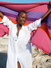 Sami gauze linen pleat front maxi dress - White