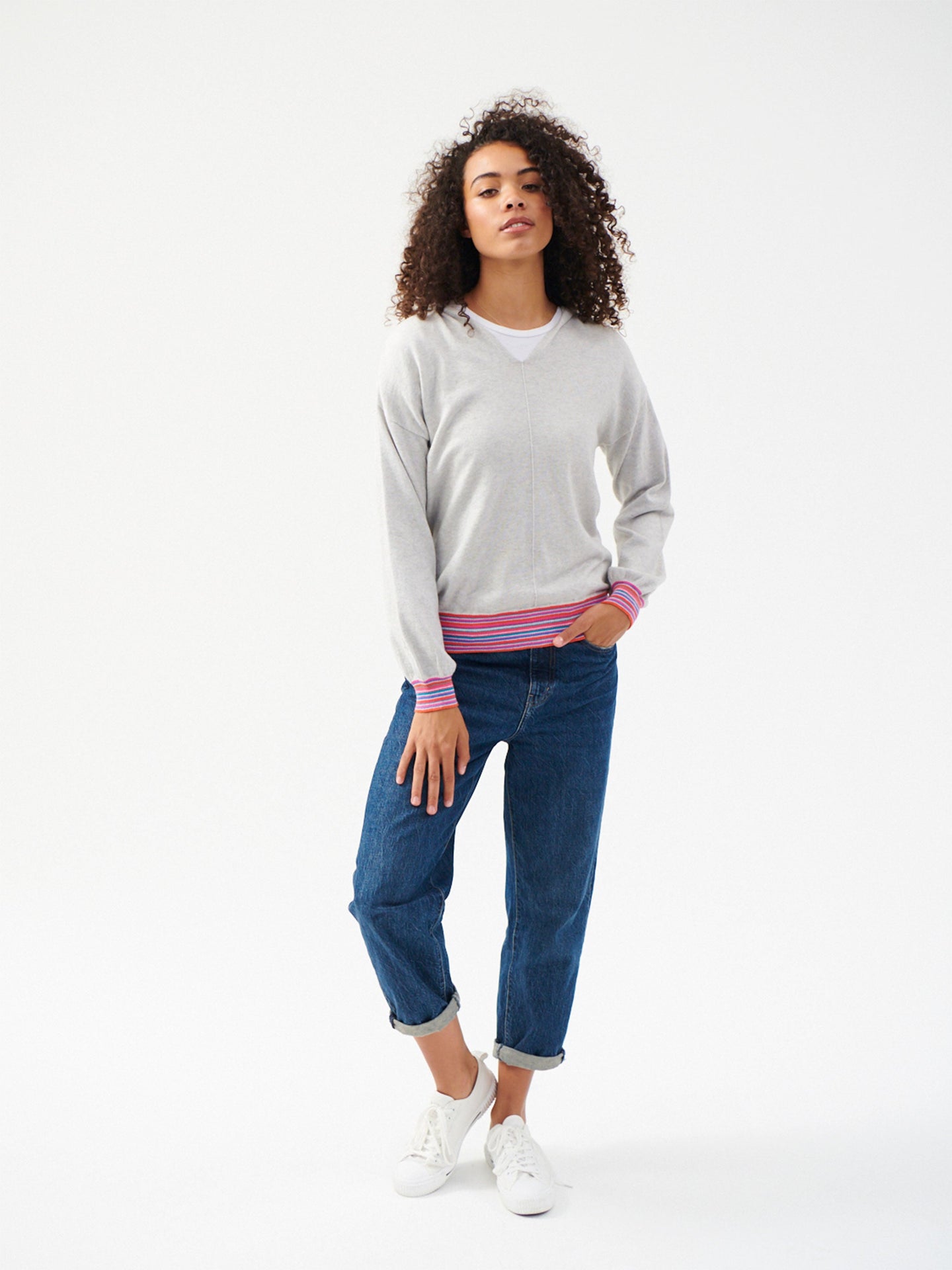 Lily cashmere blend stripe trim hoodie