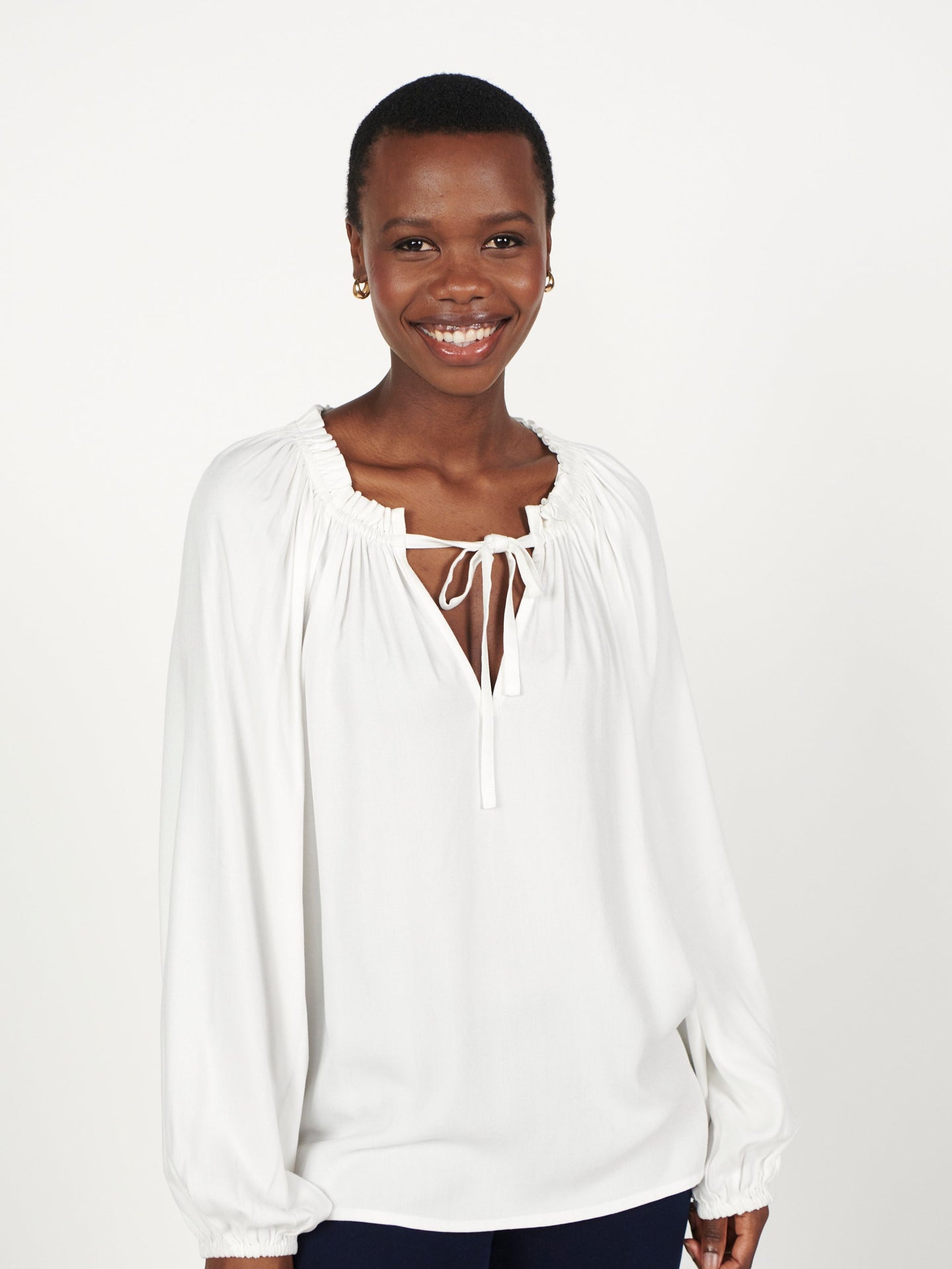 Sylvia viscose drawstring neck Blouse