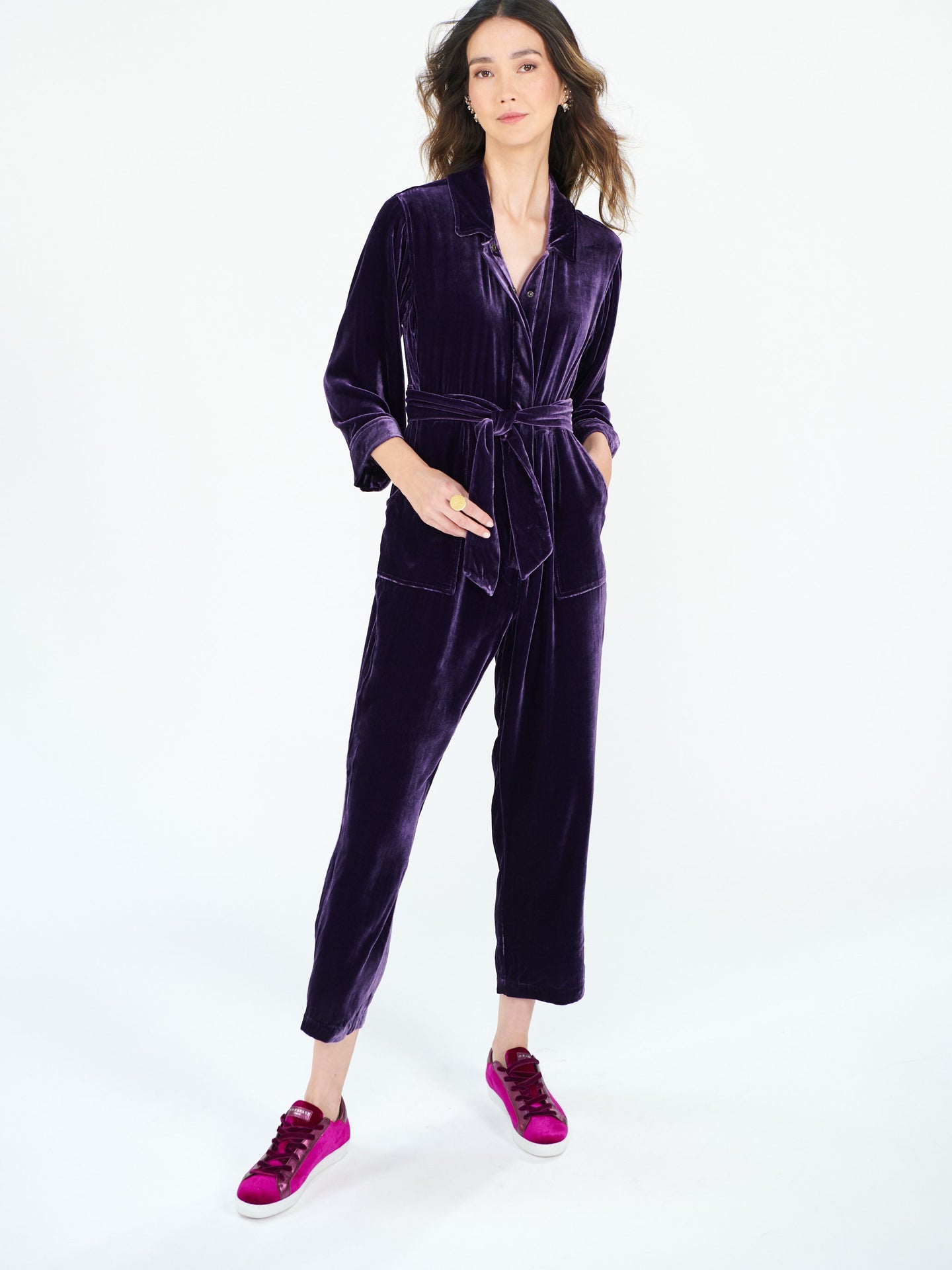 Pip silk blend velvet jumpsuit - Blackberry