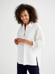 Aria jersey and cotton shirred cuff shirt - White