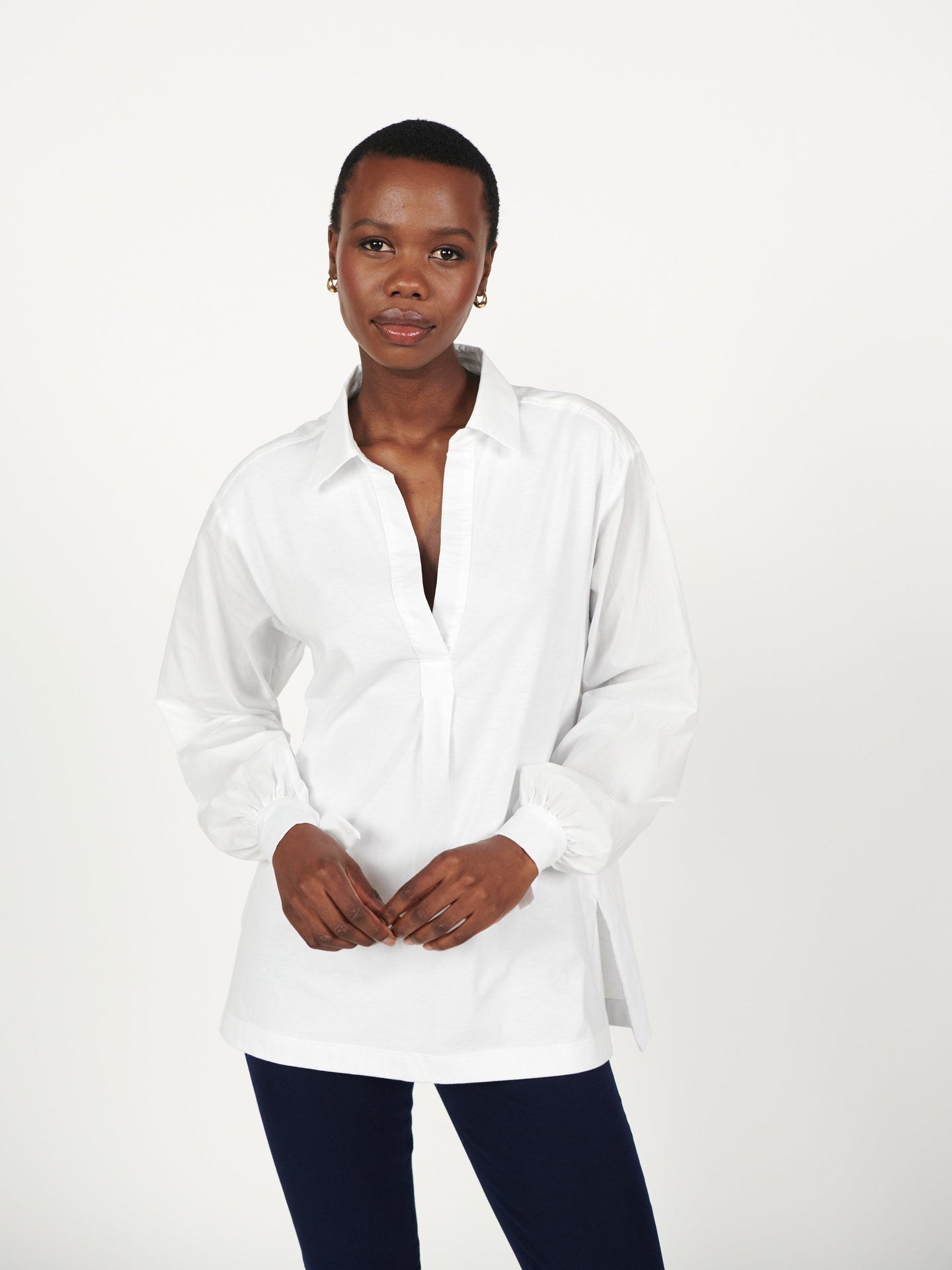 Romi jersey and cotton tie cuff shirt - White