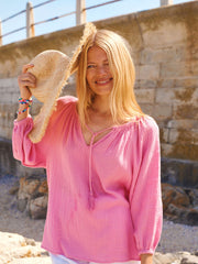 Annabel double cloth cotton smock top - Pink