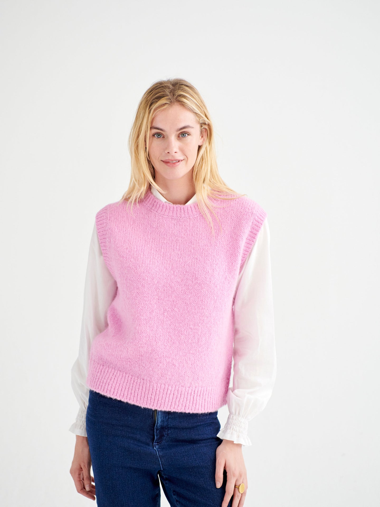 Rosie crew neck chunky knit tank - Pink