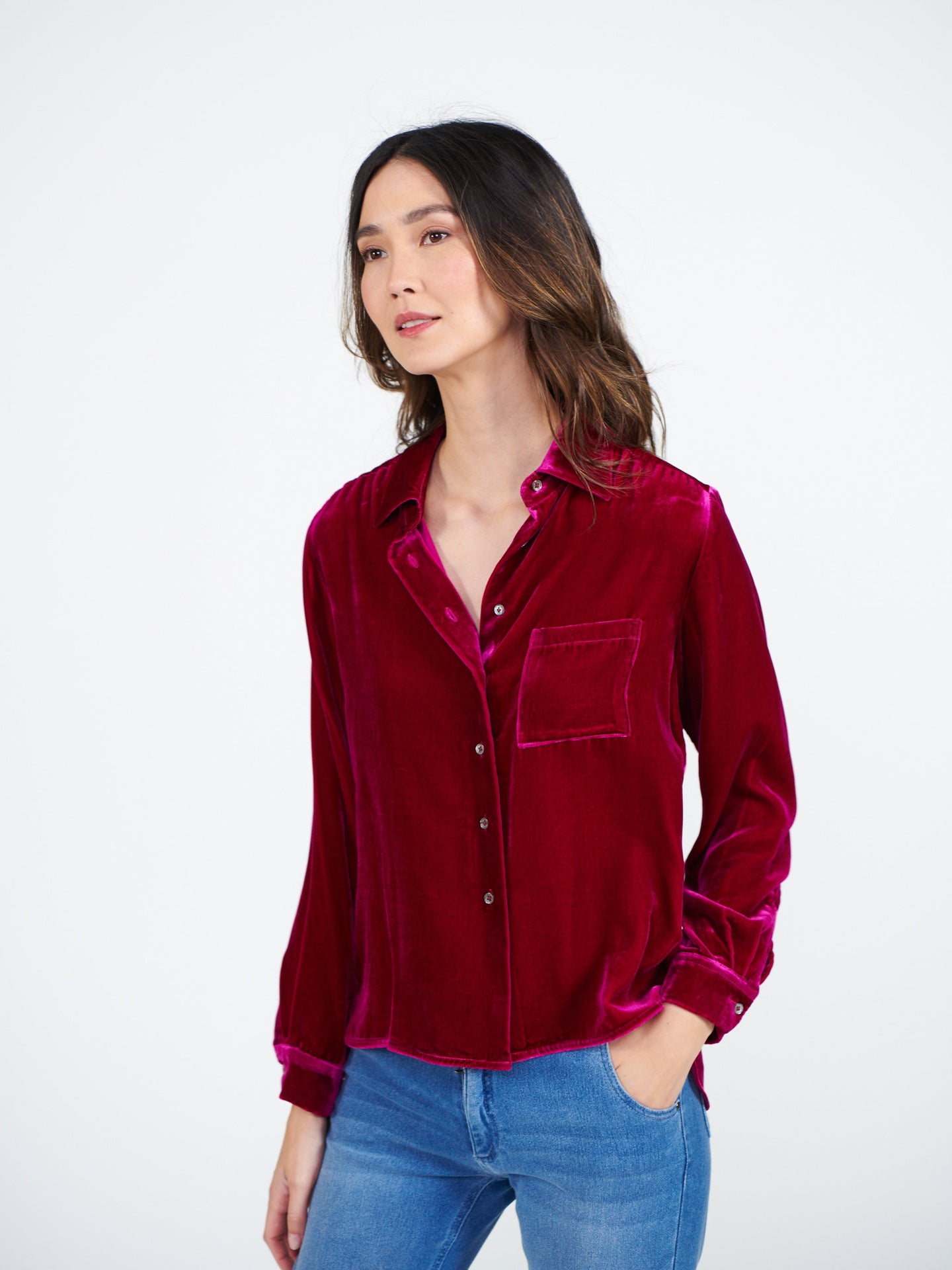 Patti silk blend velvet shirt - Hot Pink
