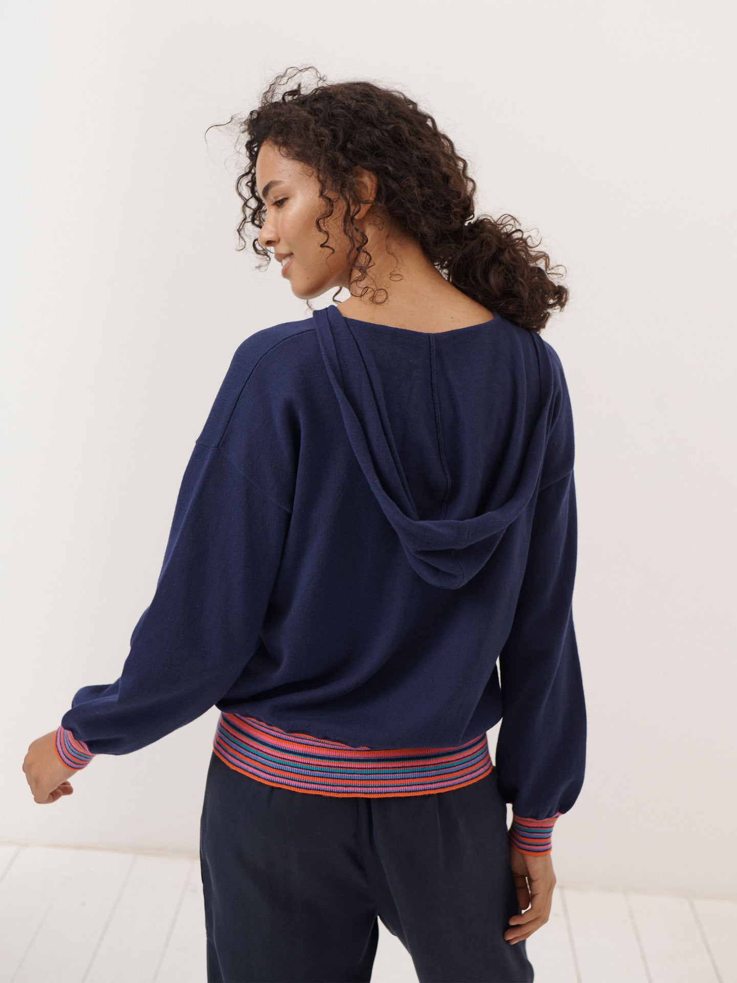 Lily cashmere blend stripe trim hoodie