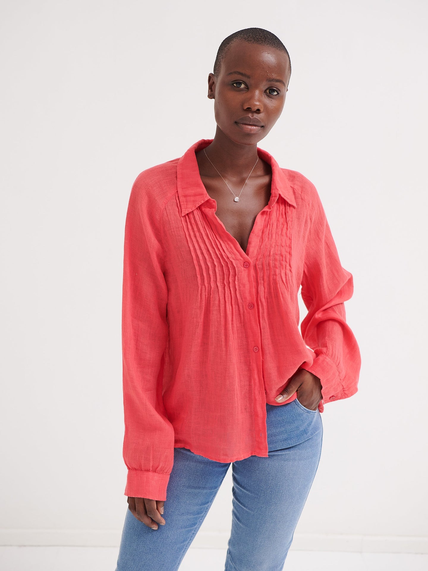Lydia gauze linen pleat front blouse