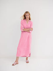 Chrissie linen maxi dress with pockets - Pink