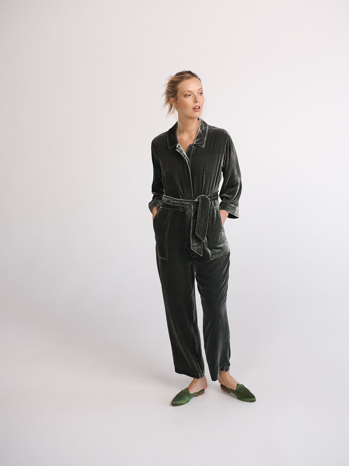 Pip silk blend velvet jumpsuit - Khaki