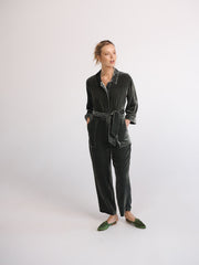 Pip silk blend velvet jumpsuit - Khaki
