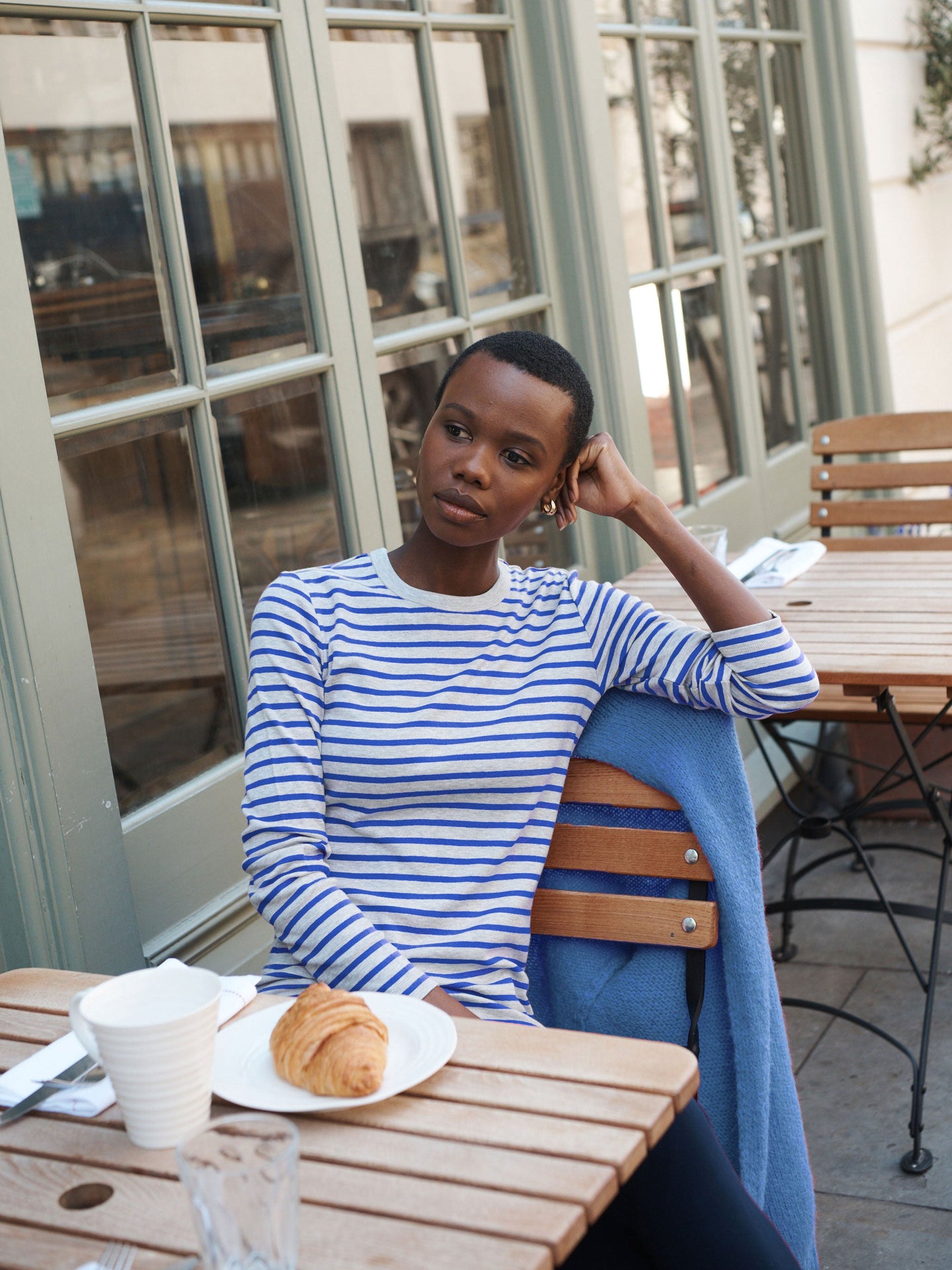 Billie cotton rib stripe t-shirt - Cobalt/Grey