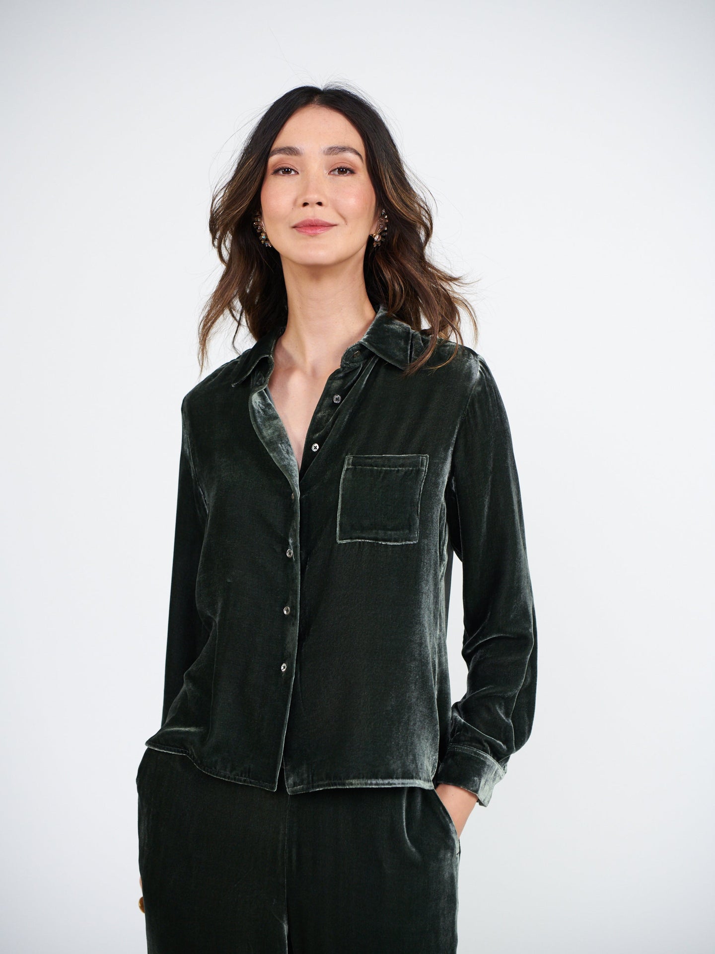 Patti silk blend velvet shirt - Khaki
