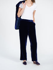 Thea silk blend velvet wide leg palazzo trousers - Navy
