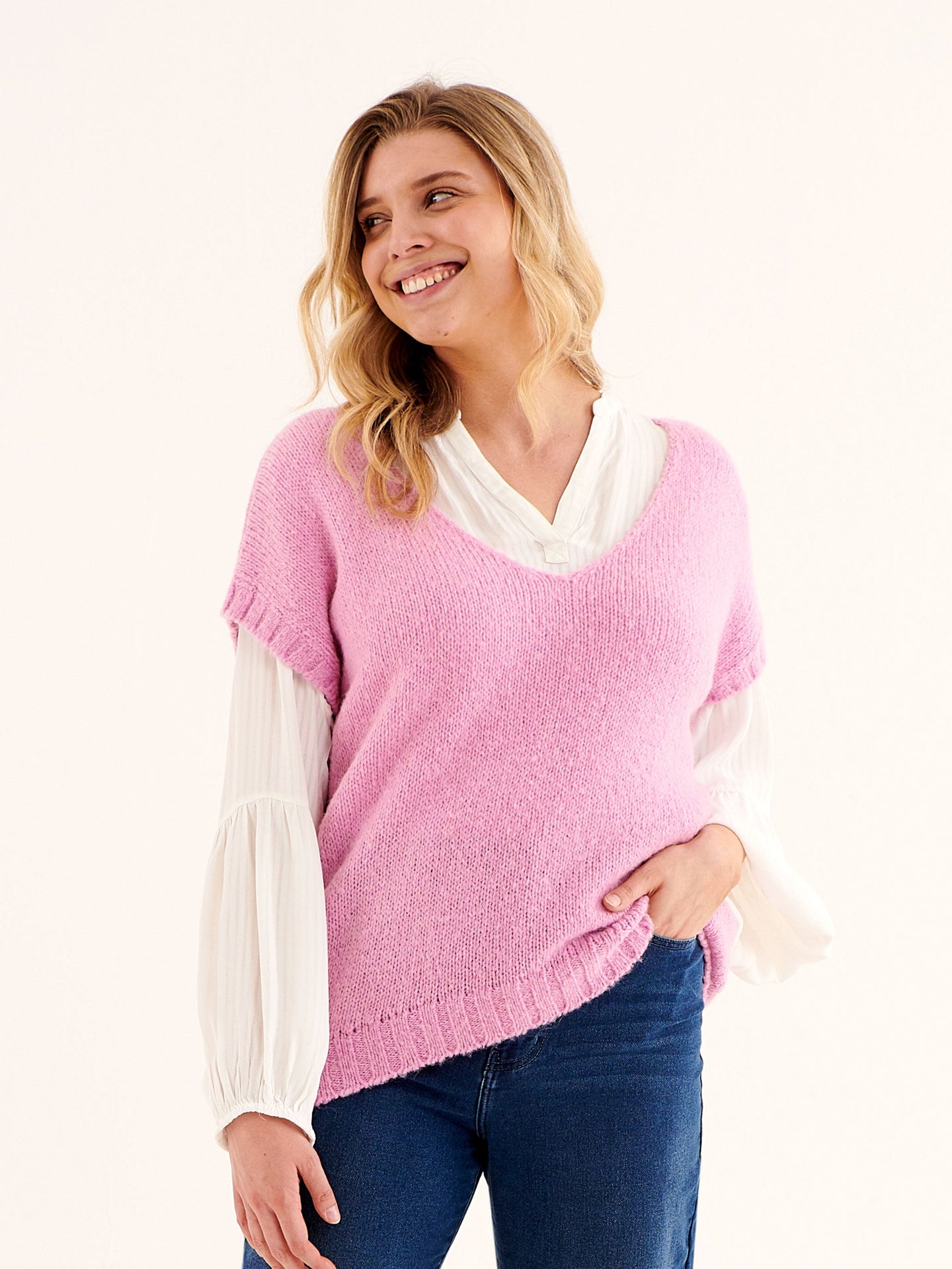 Ingrid v-neck chunky knit tank - Soft Pink