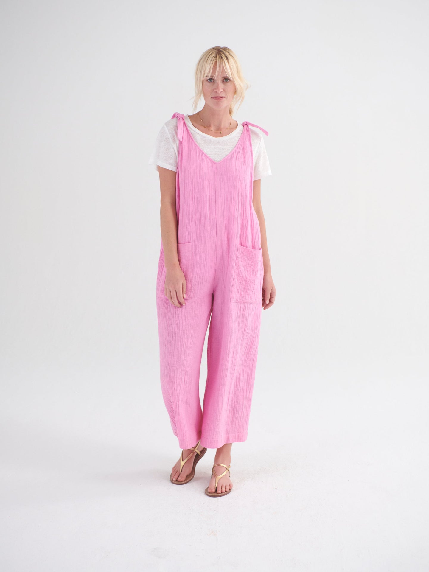 Finty double cloth tie shoulder dungaree