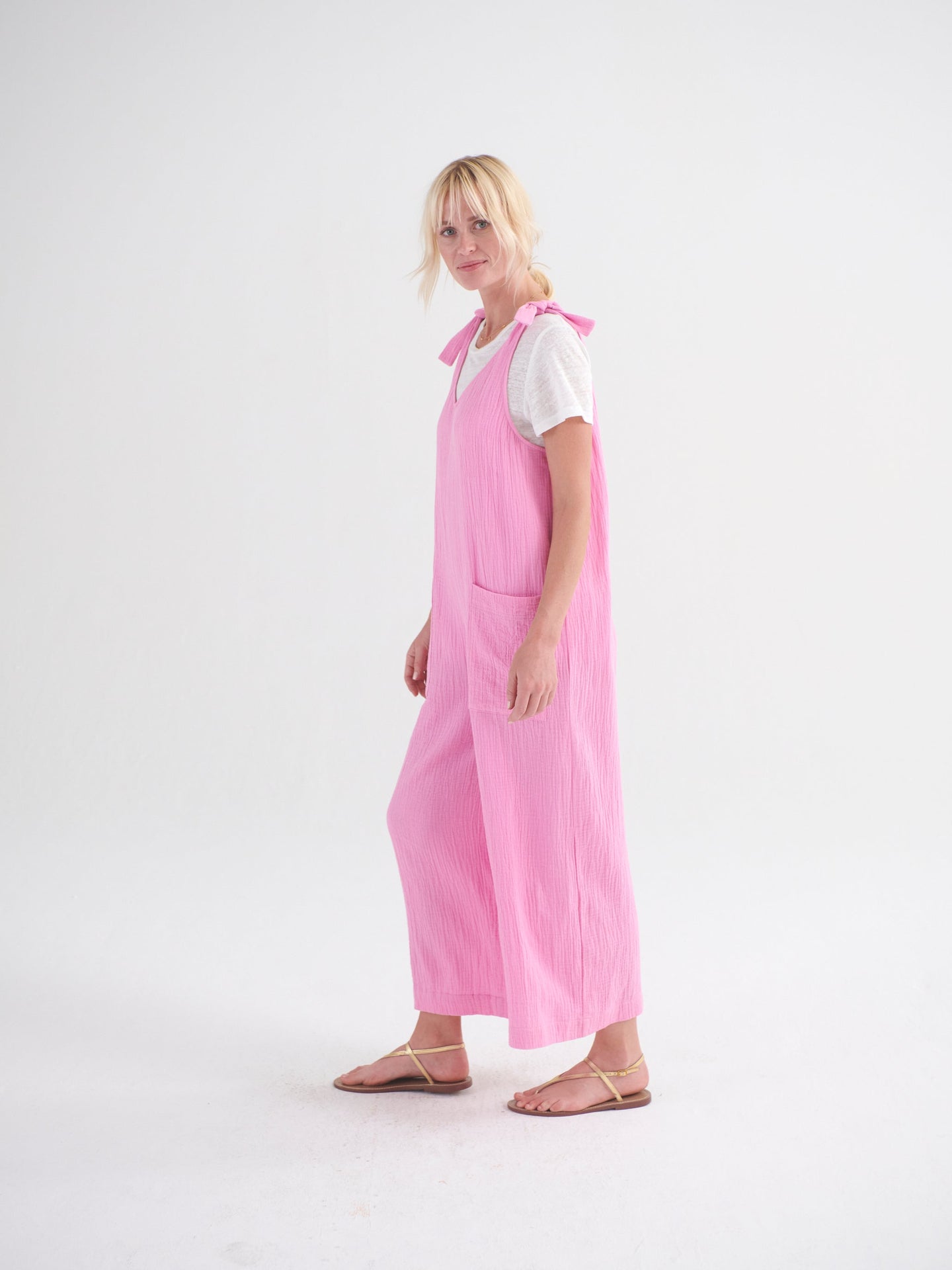 Finty double cloth tie shoulder dungaree