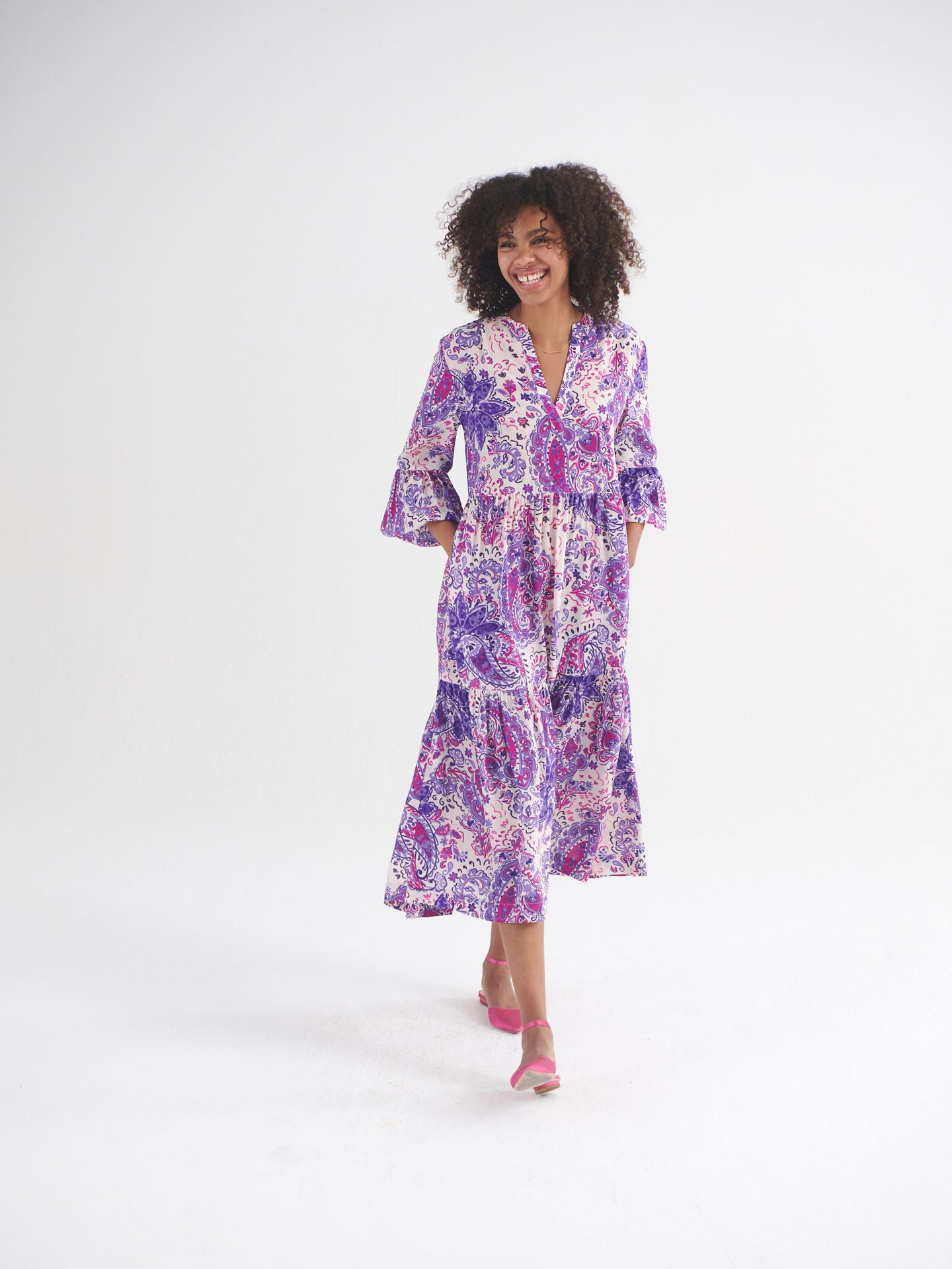 Genevieve silk giant painterly paisley dress