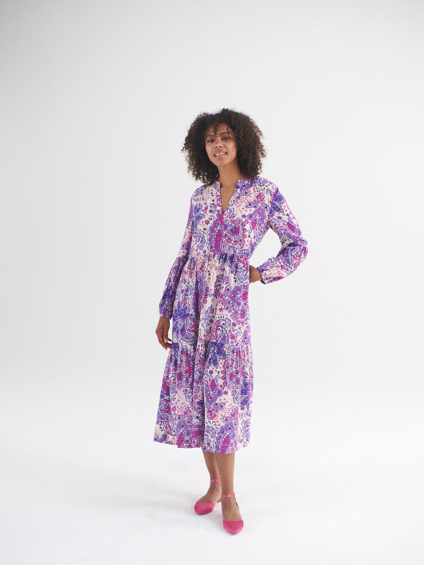 Genevieve silk giant painterly paisley dress