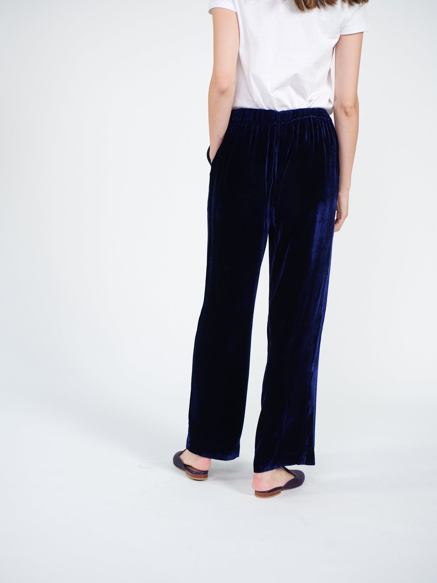 Thea silk blend velvet wide leg palazzo trousers - Navy