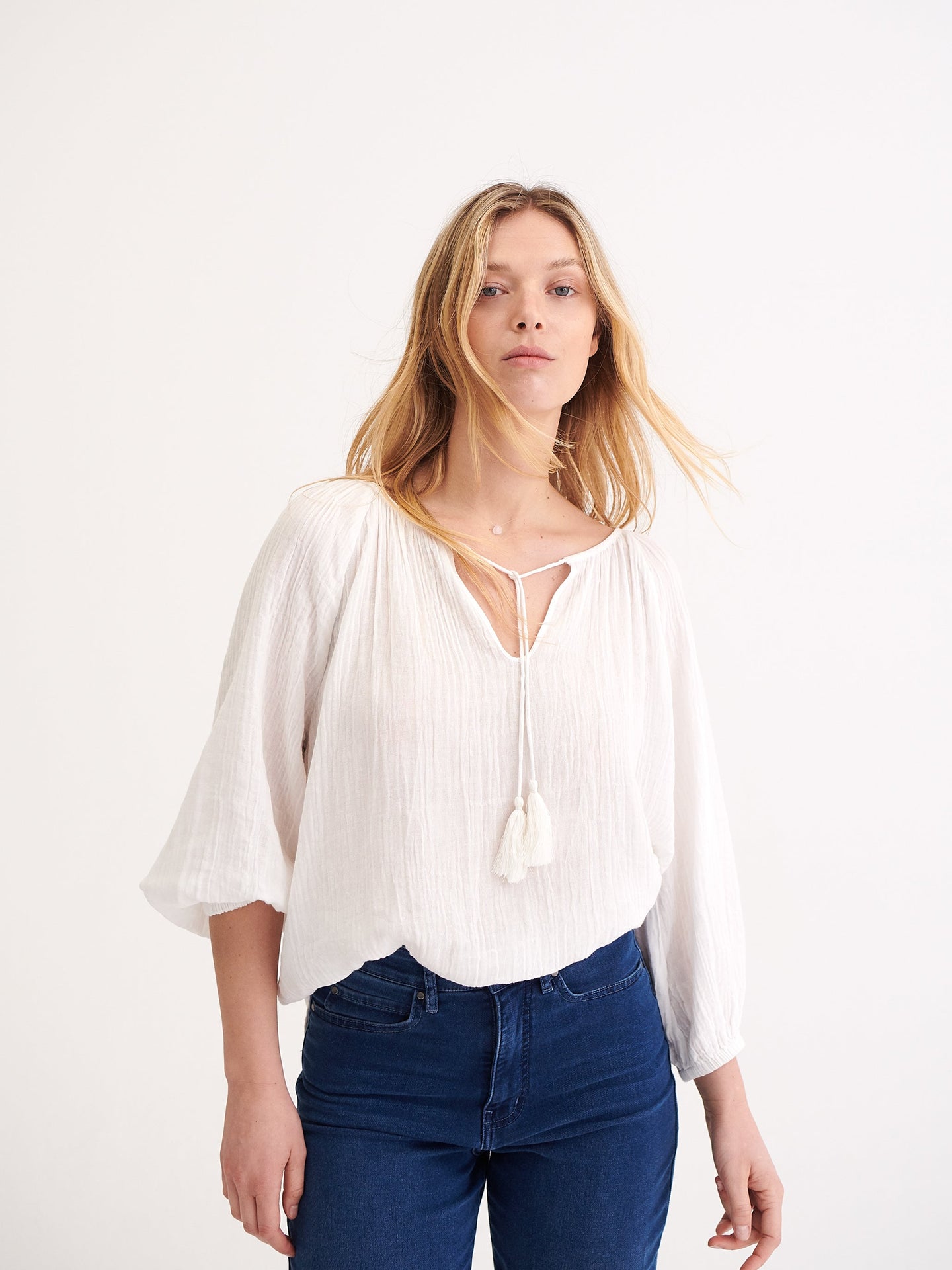 Annabel cotton smock top - White