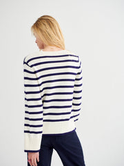 Tilly cotton cashmere blend v neck sweater - Navy Stripe