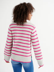 Tilly cotton cashmere blend v neck sweater - Pink Stripe