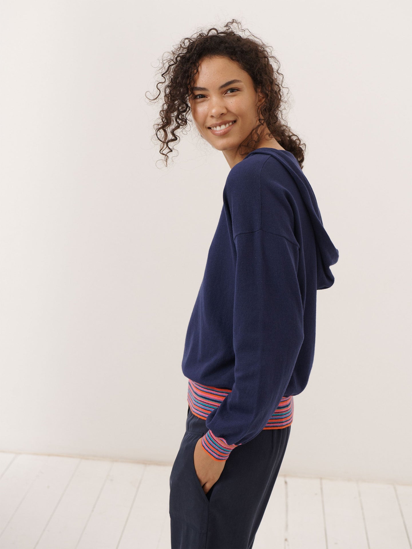 Lily cashmere blend stripe trim hoodie