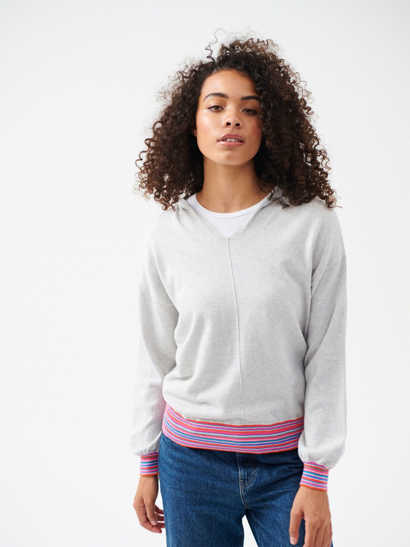 Lily cashmere blend stripe trim hoodie