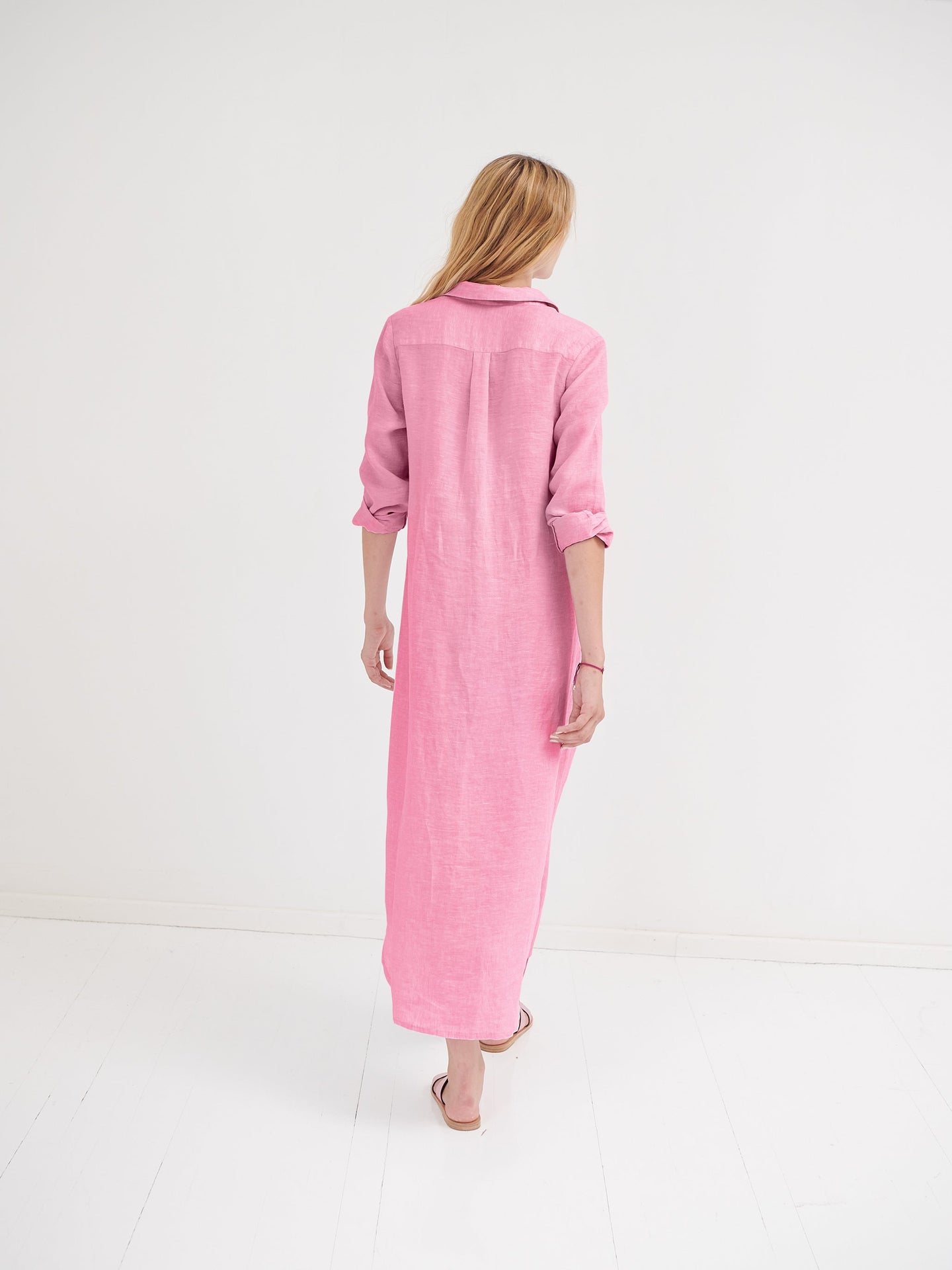 Chrissie linen maxi dress with pockets - Pink