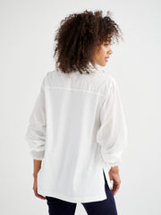 Aria jersey and cotton shirred cuff shirt - White