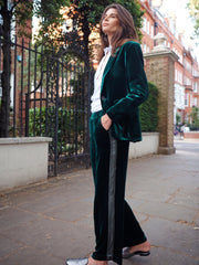 Thea silk blend velvet side stripe trouser - Forest / Khaki