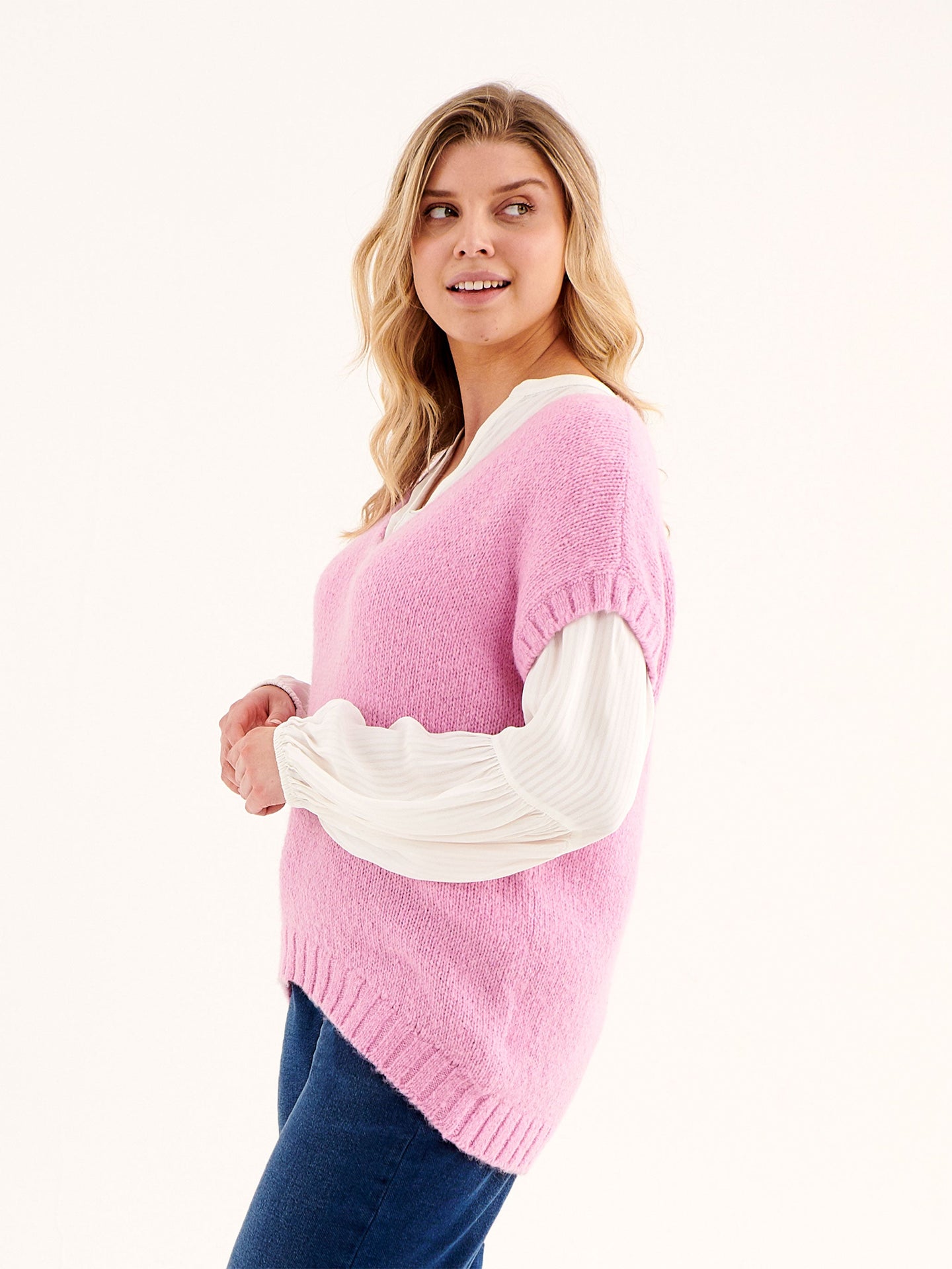 Ingrid v-neck chunky knit tank - Soft Pink