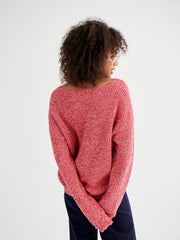 Sandy cotton cashmere blend v neck sweater - Red Multi