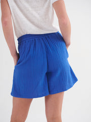 Poppie double cloth elastic waist short - Cobalt