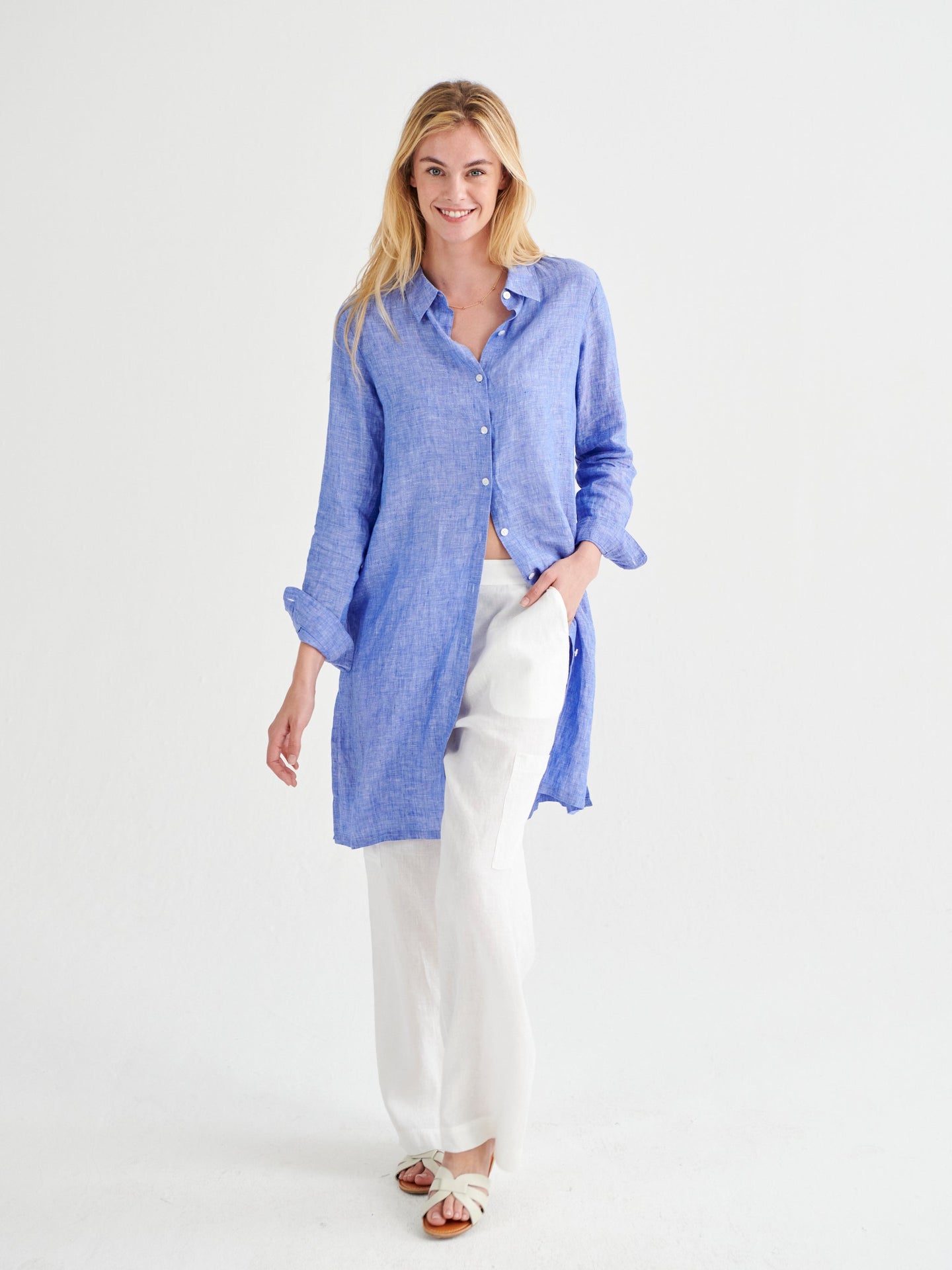 Phil linen shirt dress - Bright Blue