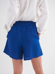 Poppie linen pull on short - Indigo Blue