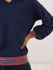 Lily cashmere blend stripe trim hoodie