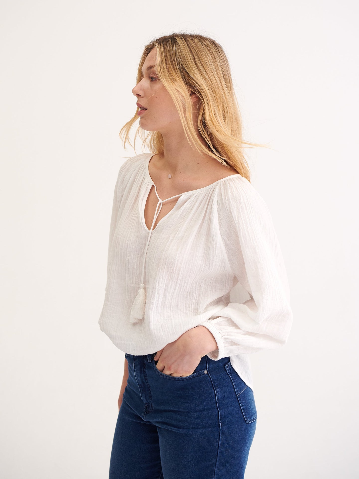 Annabel cotton smock top - White