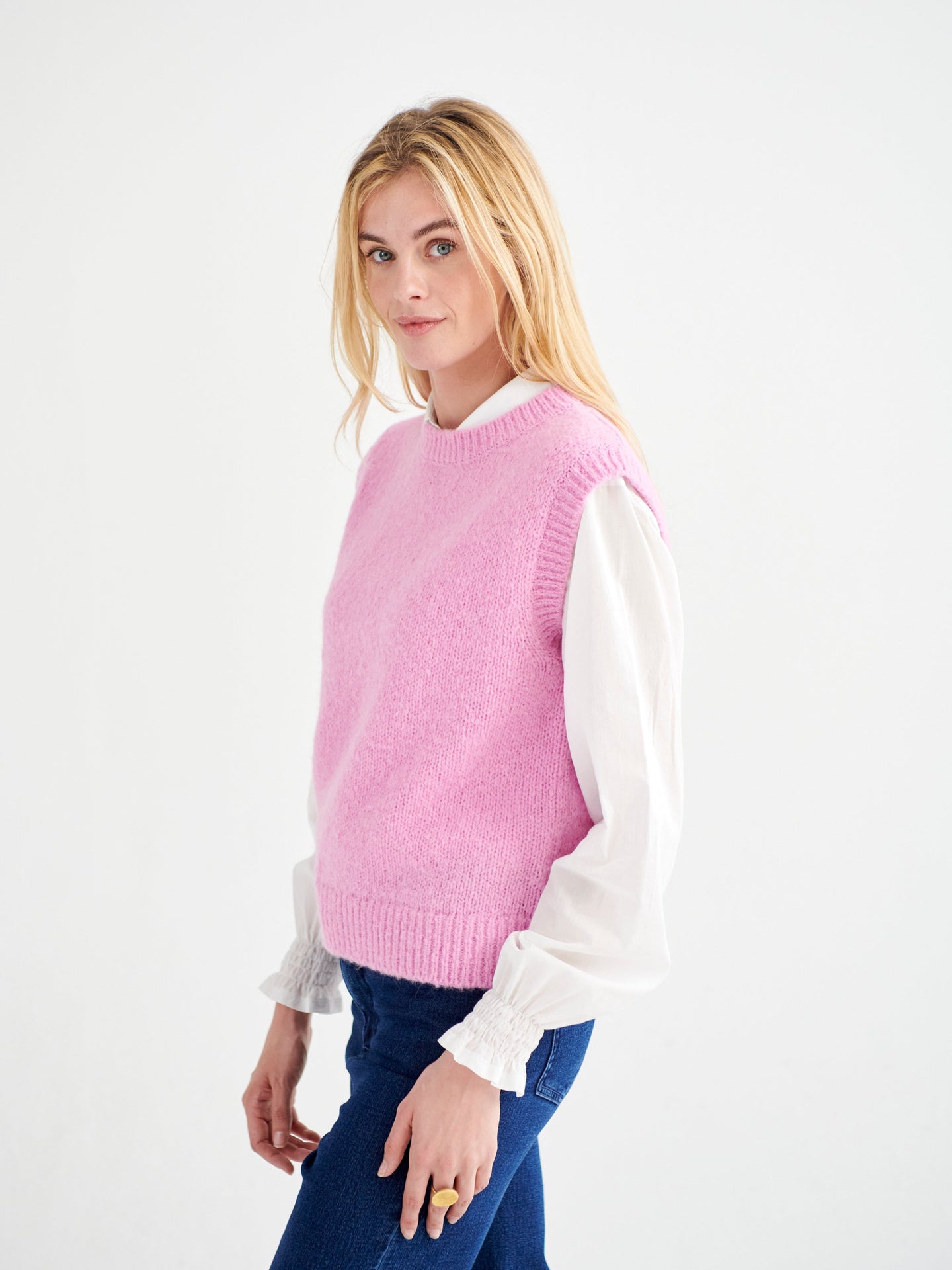 Rosie crew neck chunky knit tank - Pink