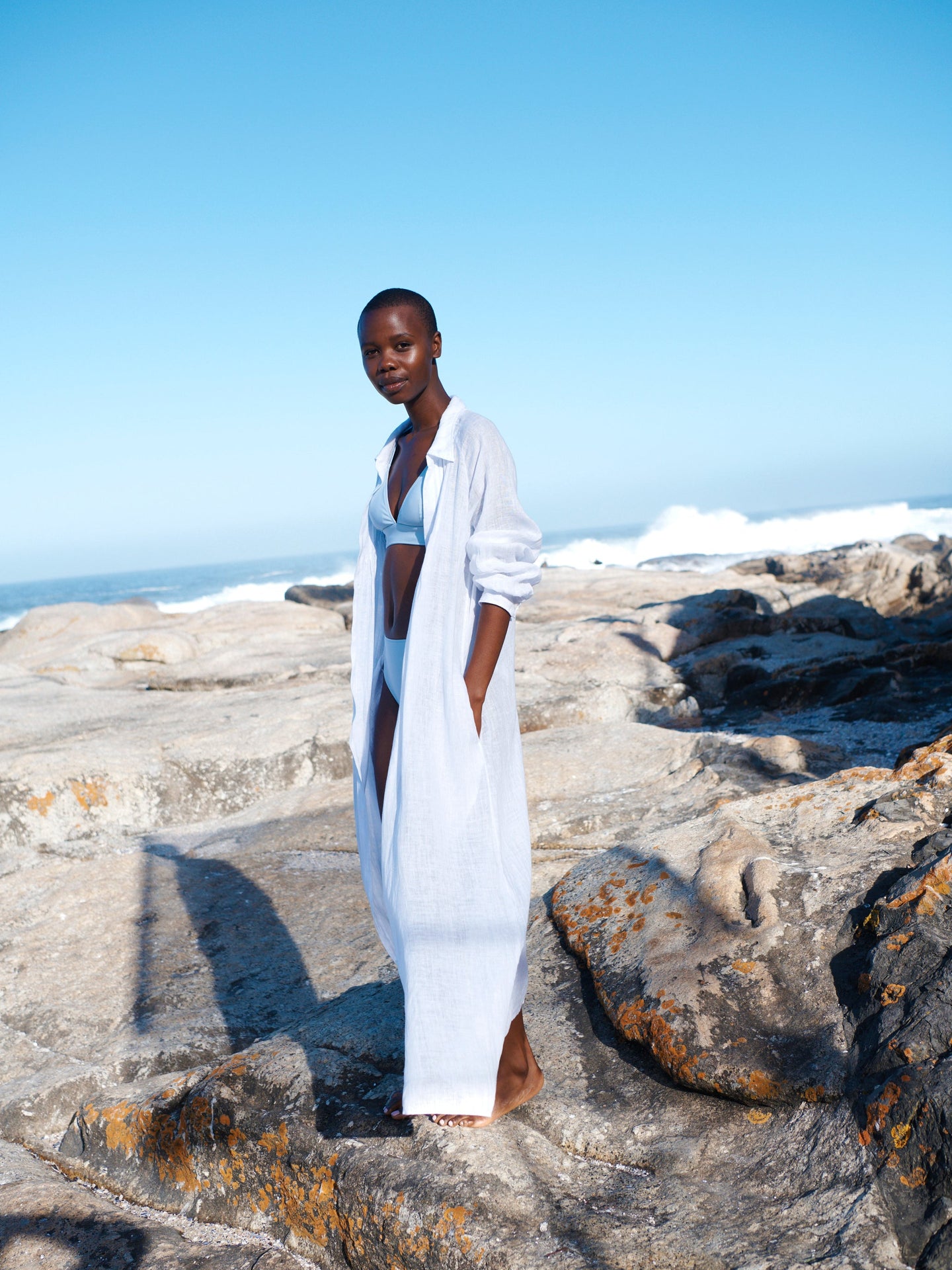 Sami gauze linen pleat front maxi dress - White